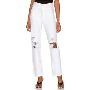 AGOLDE 90's Mid Rise Button Fly Destroyed Loose Fit Jeans Vanish White 27